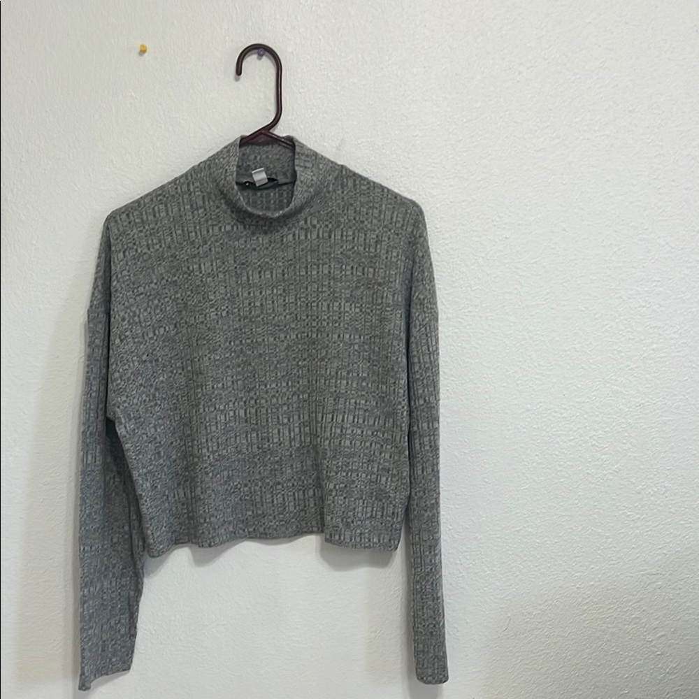Topshop Gray Ribbed Knit Cropped Turtleneck Sweater